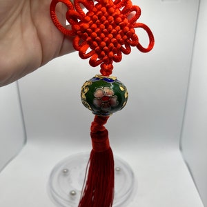 Gorgeous Enamel Cloisonné Round Christmas Ornament with Red Tassel.