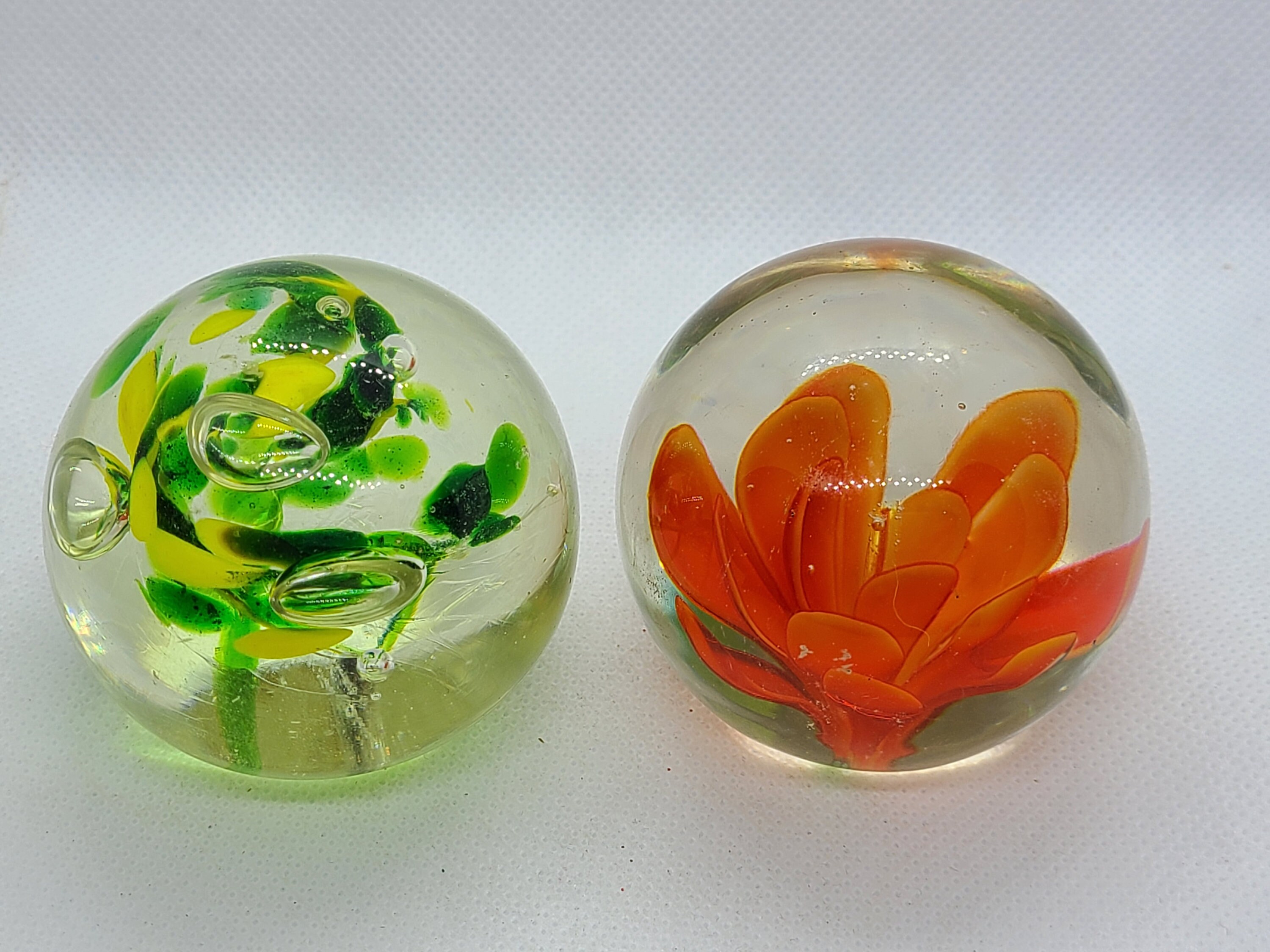 Vintage Glass Orange and Black Flower Paper Weight