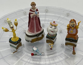 Disney’s Beauty and the Beast Lumiere, Belle, Mrs. Potts and Cogsworth  Porcelain Hinged Box. Disney Trinket Boxes. Sold Separately!