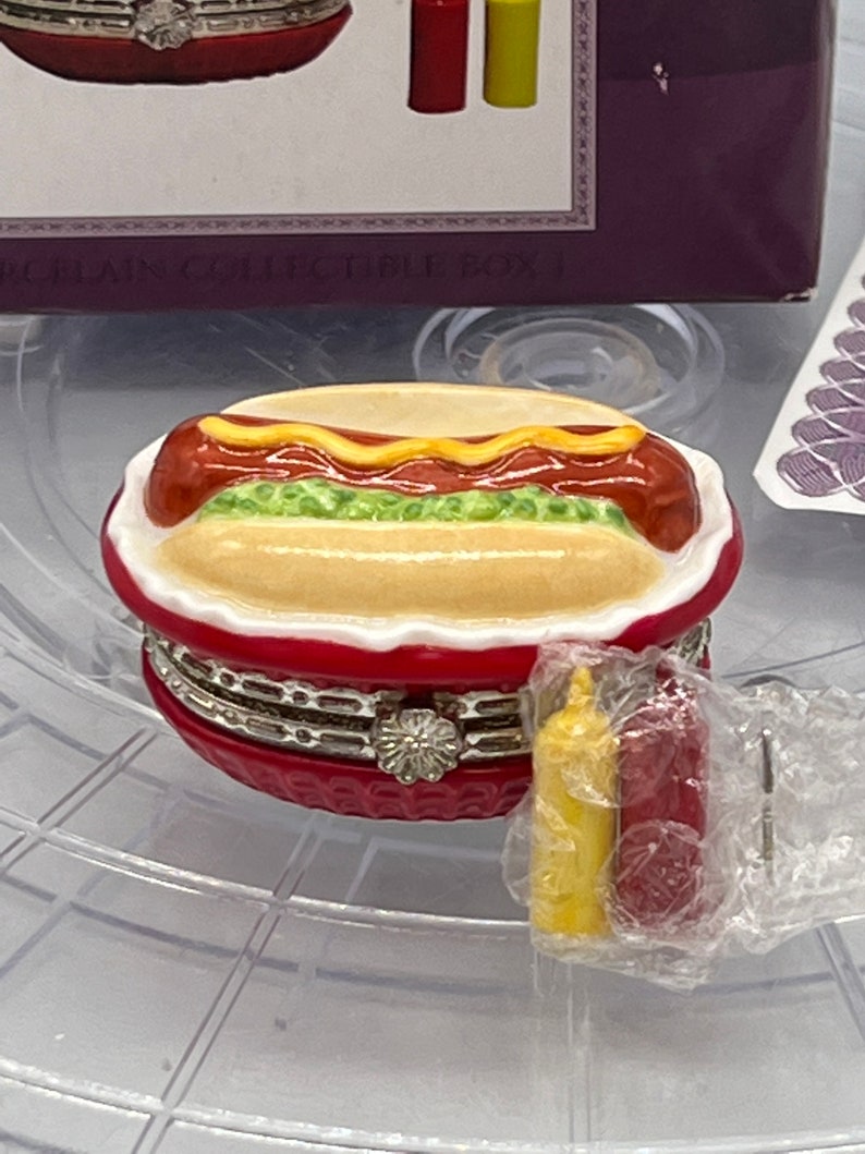 Ball Park Special Hot Dog PHB Porcelain Hinged Box With Ketchup and