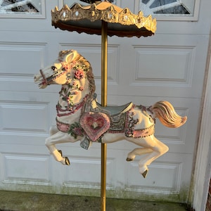 Antique Life Size Beautiful Hand Painted Carousel Horse With Ornate Carousel Tent Style Top image 1