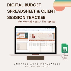 Mental Health Therapist Client Session Tracker Spreadsheet II, Business Budget Google Sheet, Private Practice tool,  Financial thriving