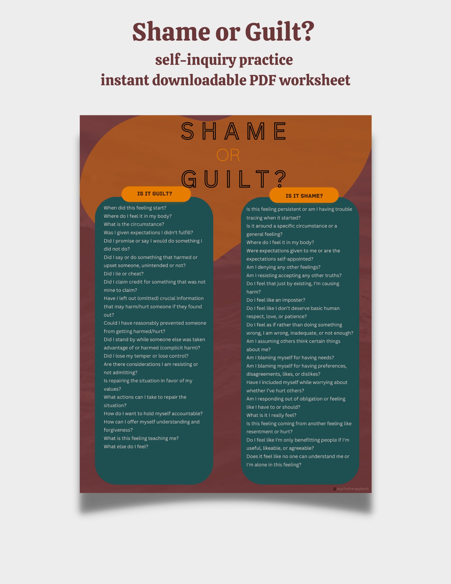 Shame Vs Guilt Therapy DIGITAL PDF Journaling Worksheet Self - Etsy UK