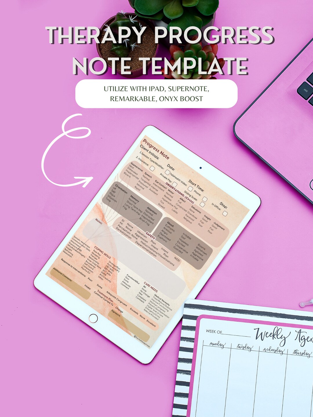Remarkable 2, Psychotherapy Note E-ink Template (fillable) Compatible ...