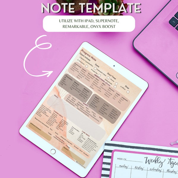 ReMarkable 2, Psychotherapy Note E-Ink Template (fillable) Compatible for Supernote, Onyx Boox, & Ipad, Therapist template