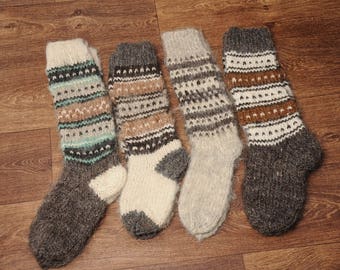 Woolen knee socks, hand knitted socks, warm high socks, hand knit hosiery, winter socks, Christmas socks, natural wool socks, gift idea