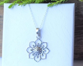 Sterling silver mandala necklace, yoga necklace. mandala pendant necklace, silver mandala, flower necklace, mandala lotus necklace