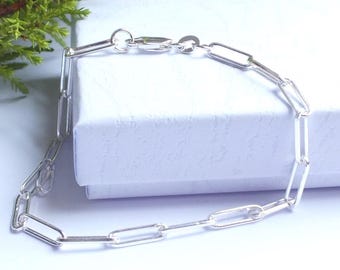 Sterling Silver Paperclip Chain Bracelet: 7.5 Inch Layering Jewellery