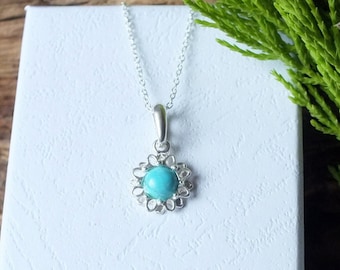 Sterling silver, Turquoise necklace, dainty necklace, genuine Turquoise, flower pendant, Turquoise & silver jewellery, Turquoise pendant