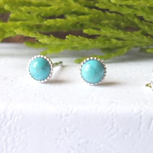 Sterling Silver Turquoise Studs: December Birthstone Earrings (4mm) image 1