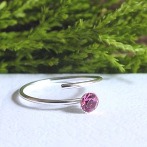 Dainty Sterling Silver Toe Ring: Adjustable Boho Pink Crystal