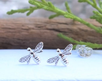 Sterling silver, bee studs, tiny bee earrings, bee lover gift, dainty silver studs, bee silver gift, gift for her, nature lover, bee studs