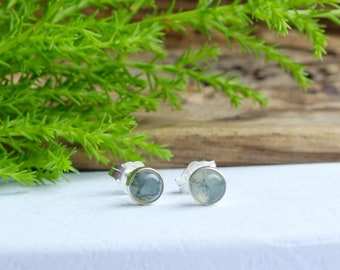 Sterling silver, green moss agate studs, genuine moss agate, minimalist studs, dainty studs, unique gift for her, 4mm tiny studs, handmade