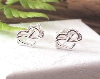 Dainty Sterling Silver Infinity Heart Studs: 925 Silver Earrings