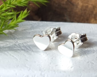 Sterling Silver Tiny Heart Studs: Dainty Minimalist Earrings