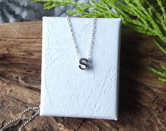 Sterling silver initial necklace, Letter S necklace, initial S necklace, silver initial necklace, dainty necklace, personalised necklace