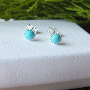Sterling Silver Turquoise Studs: December Birthstone Earrings (4mm) image 2