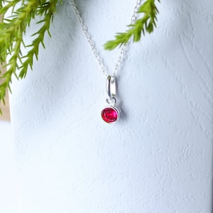 Sterling silver, birthstone necklace, July birthday, tiny 4mm July birthstone , Ruby crystal birthstone, July birthstone, Cancer, Leo,
