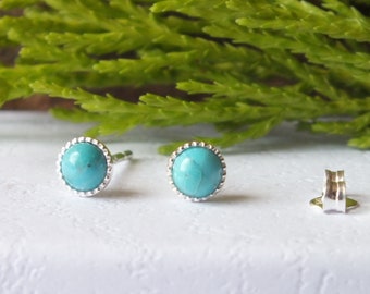 Sterling silver, studs, Turquoise studs, tiny 4mm, genuine Turquoise, dainty studs, gift for her, December birthstone, solid 925 silver