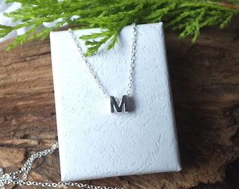 Sterling silver initial necklace, Letter M necklace, initial M necklace, silver initial necklace, dainty necklace, personalised necklace