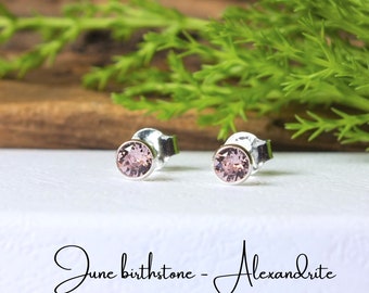 Sterling silver, birthstone studs, tiny 4mm earrings, Alexandrite birthstone, June birthstone, June birthday, dainty Alexandrite studs