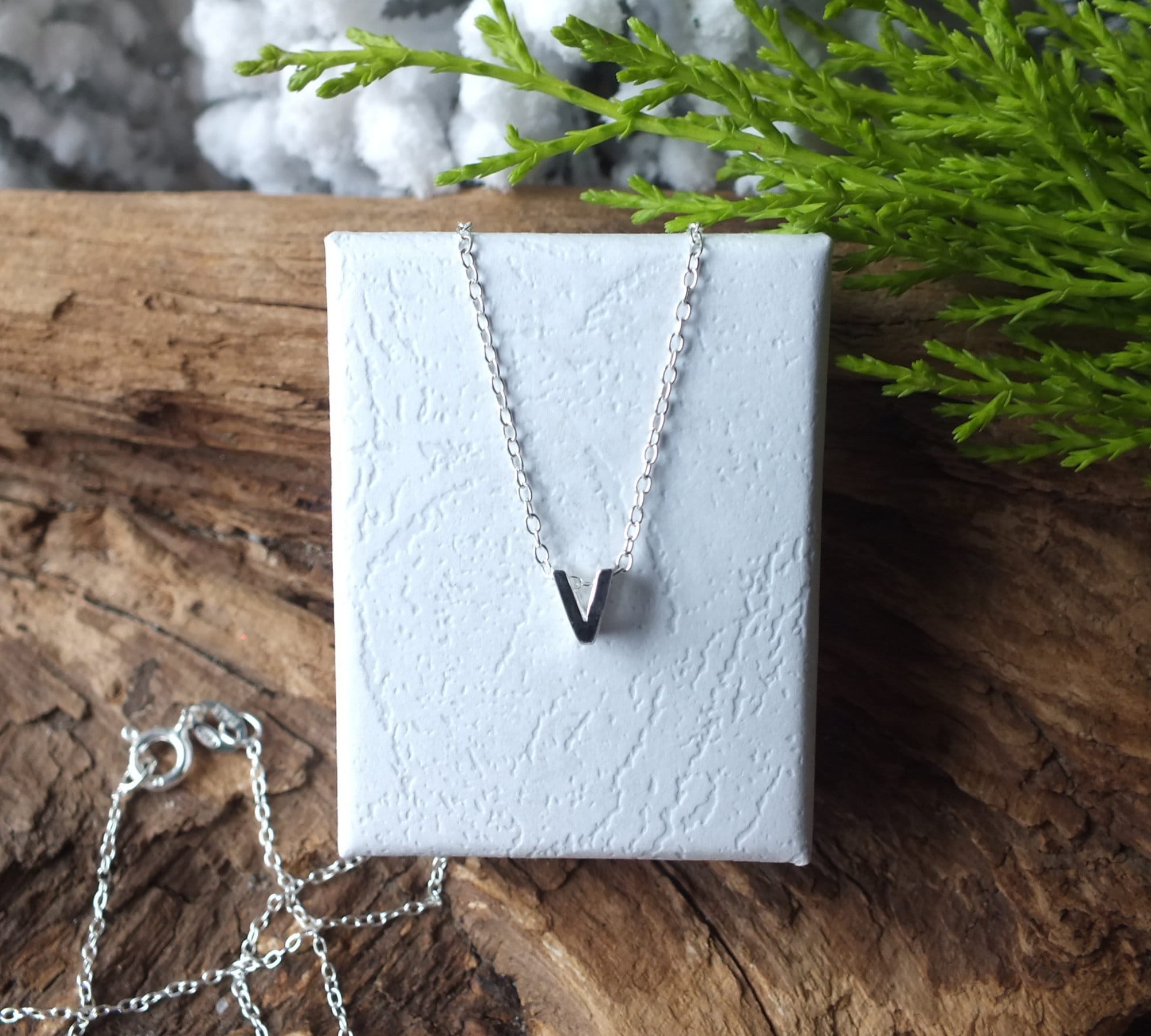 Sterling Silver Letter V Initial Pendant Necklace