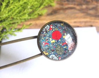 Fox Shawl Pin: Rustic Woodland Cabochon Scarf Brooch