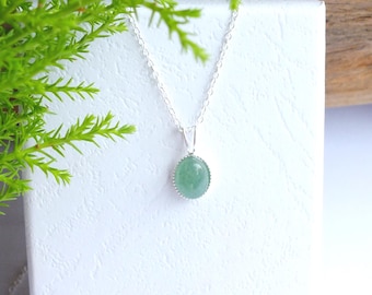 Sterling Silver Aventurine Necklace: Dainty Green Gem Pendant