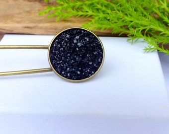 Black Sparkle Shawl Pin: Druzy Resin Scarf Brooch