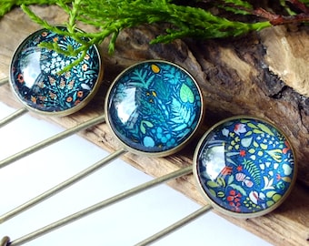 Floral Cabochon Shawl Pin: Bronze Rustic Scarf Brooch