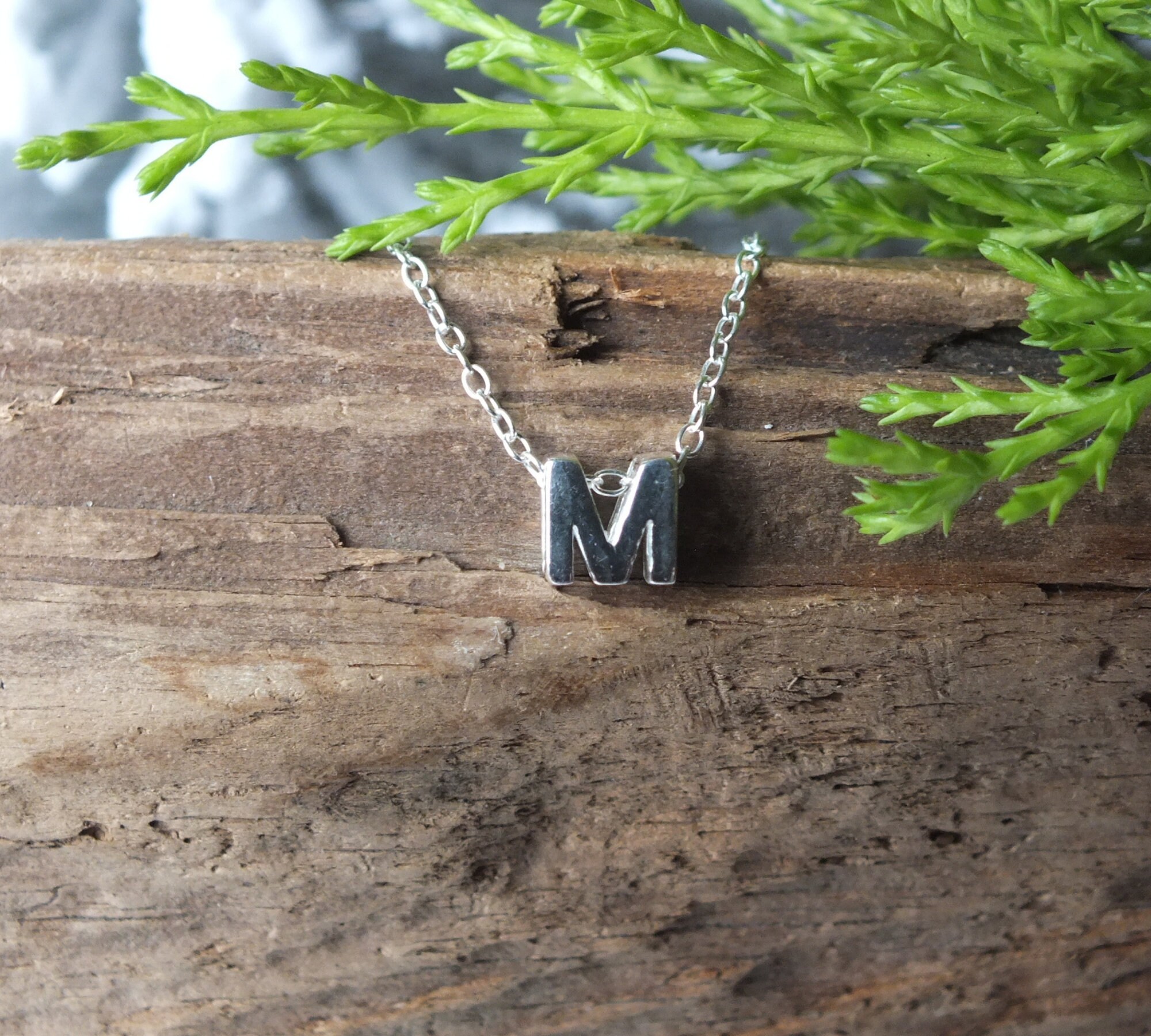 Sterling silver initial necklace Letter M necklace initial M Etsy