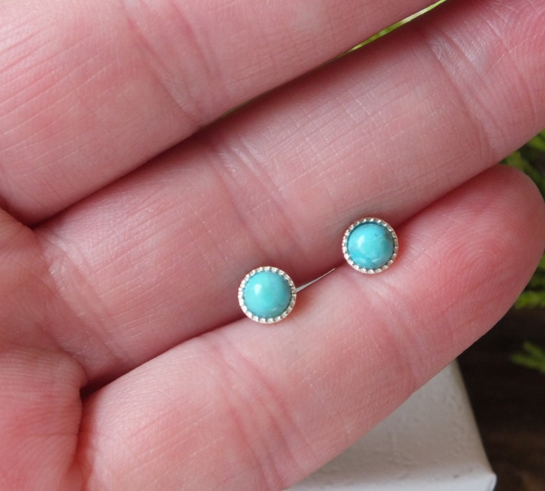 Sterling Silver Turquoise Studs: December Birthstone Earrings (4mm) image 6