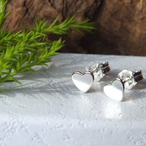 Sterling Silver Tiny Heart Studs: Dainty Minimalist Earrings