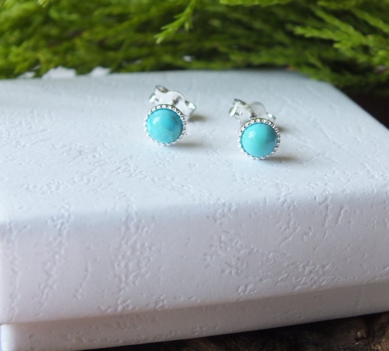 Sterling Silver Turquoise Studs: December Birthstone Earrings (4mm) image 2