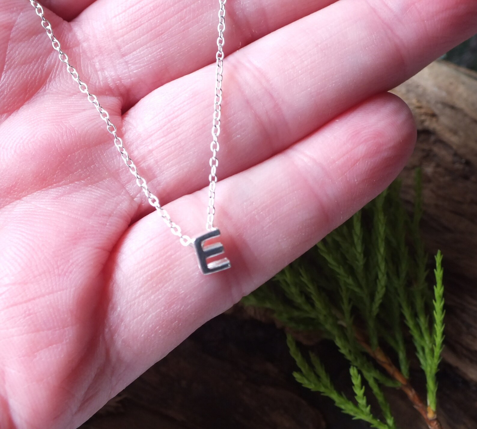 Sterling Silver Initial Necklace, Letter E Necklace, Initial E Necklace