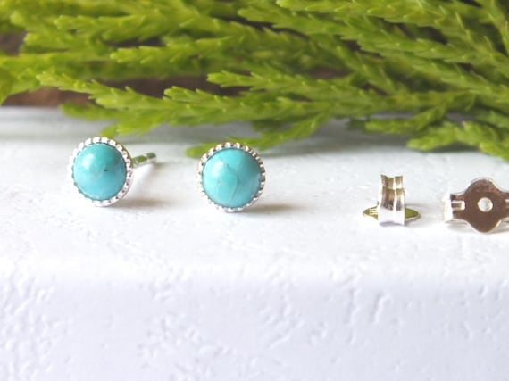 Sterling Silver Turquoise Studs: December Birthstone Earrings (4mm)