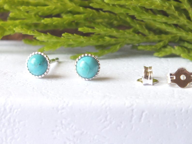 Sterling Silver Turquoise Studs: December Birthstone Earrings (4mm) image 1