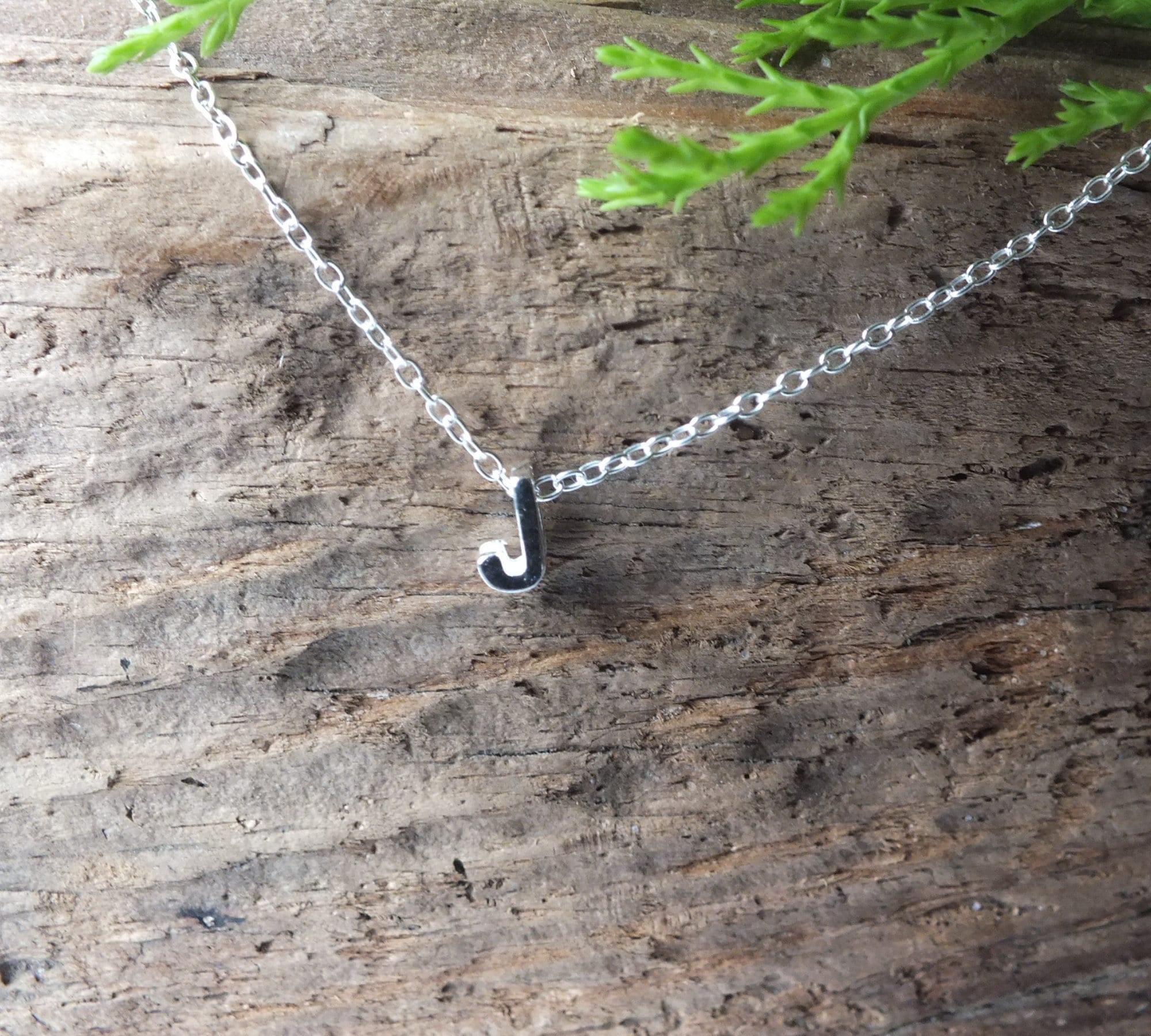 Sterling silver initial necklace Letter J necklace initial J Etsy