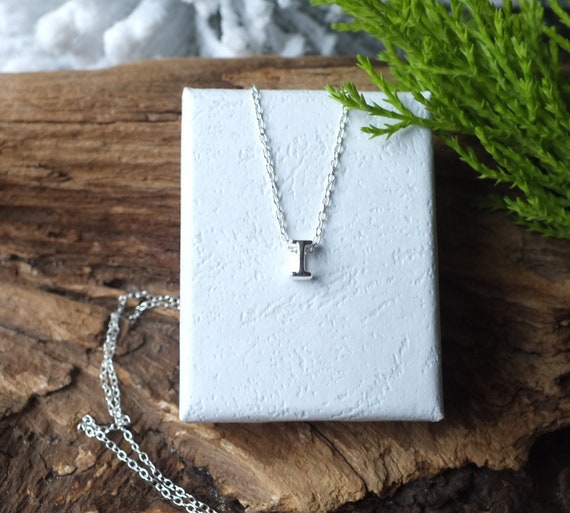 Sterling Silver Initial Necklace Letter I Necklace Initial I