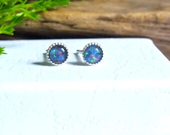 Sterling Silver Opal Studs: 4mm Round October Birthstone, genuine Opals