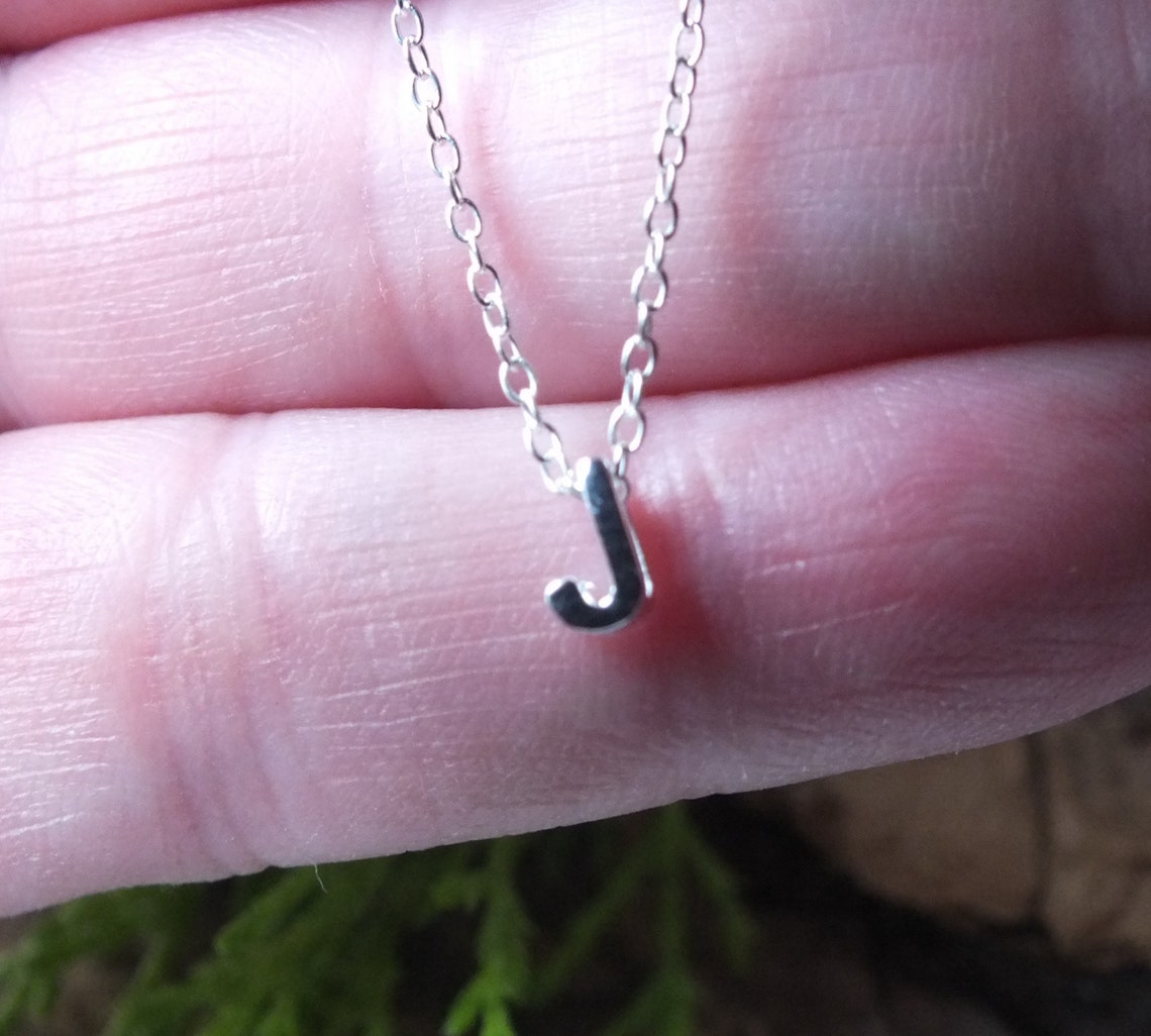 Sterling silver initial necklace Letter J necklace initial J Etsy