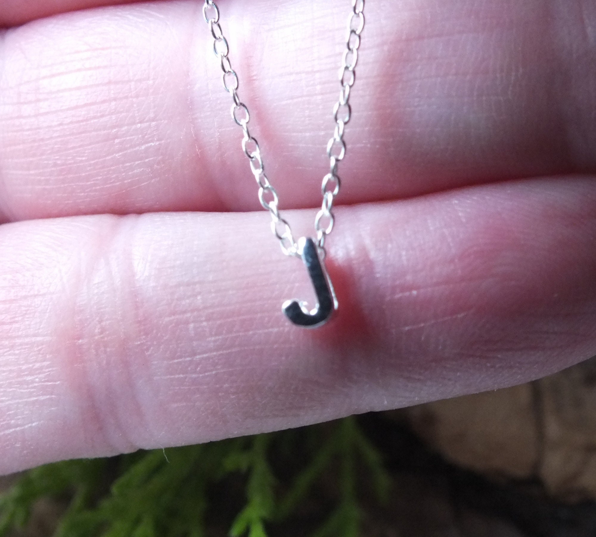 Sterling Silver Initial Necklace Letter J Necklace Initial J Etsy UK