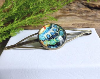 Boho Hair Slide: Colourful Cabochon Hair Pin, Bronze Accessory