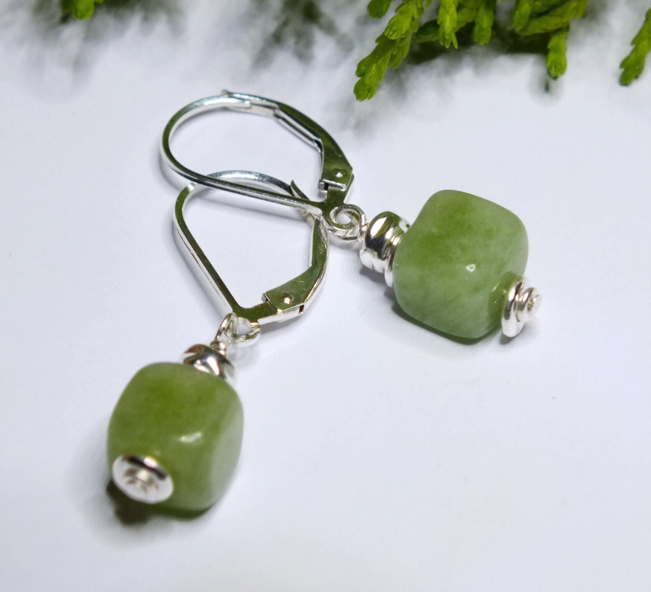 Green Fluorite Sterling Silver Earrings: Handmade Lever Back Dangle