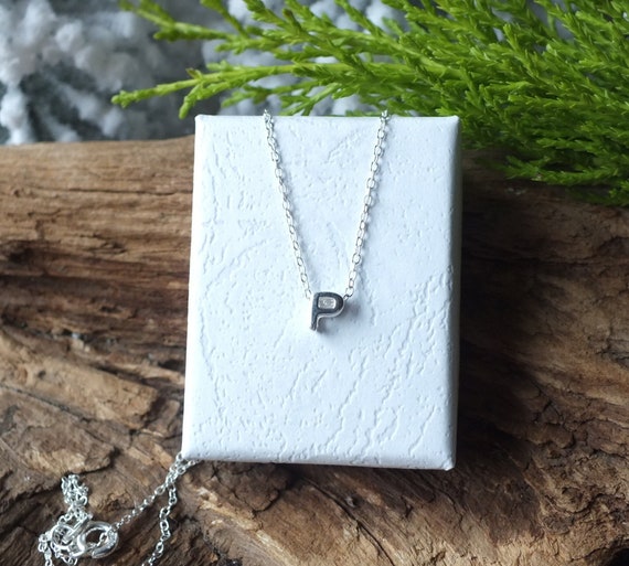 Sterling Silver Initial Necklace Letter P Necklace Initial P