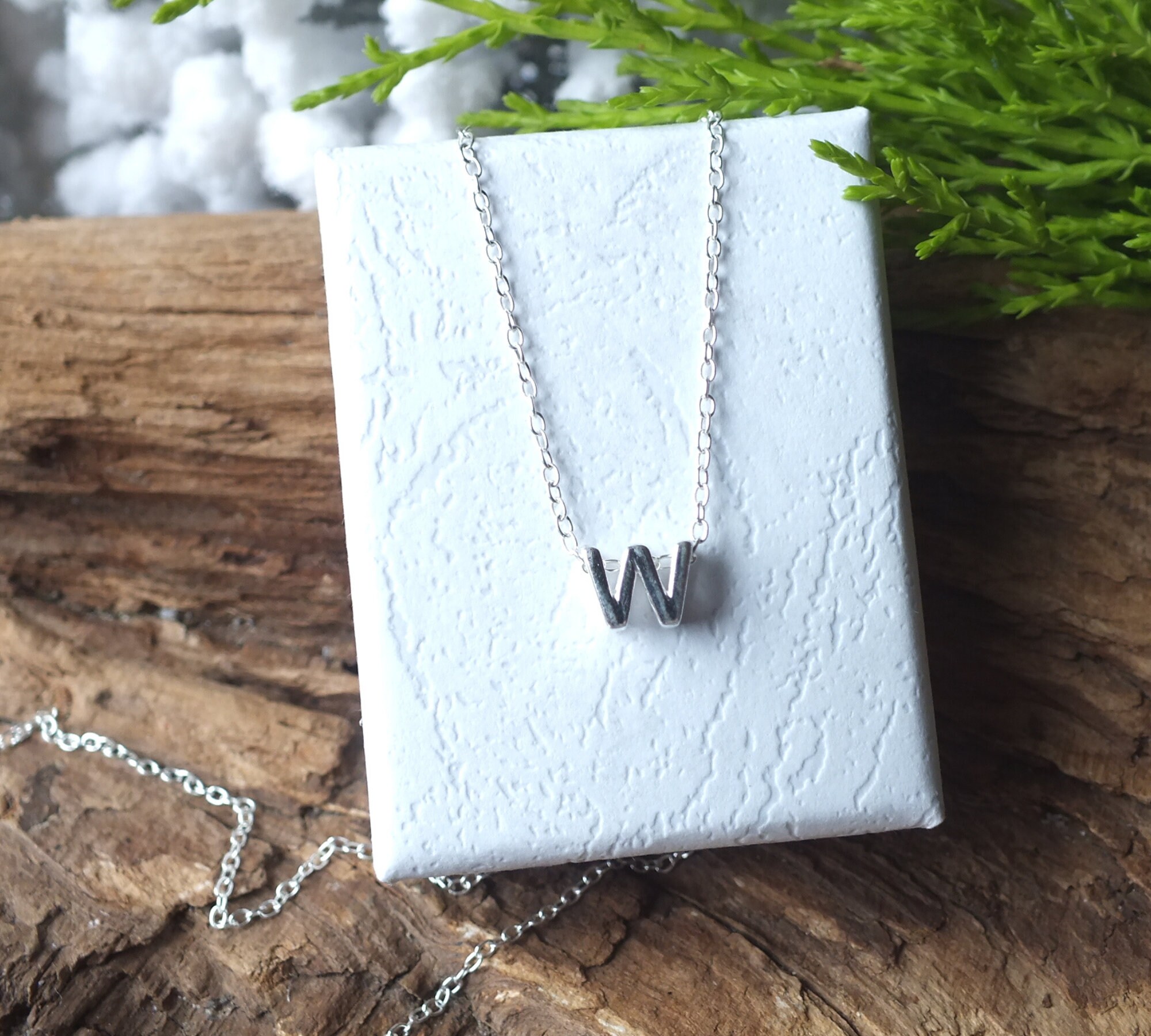 Sterling silver initial necklace Letter W necklace initial W | Etsy