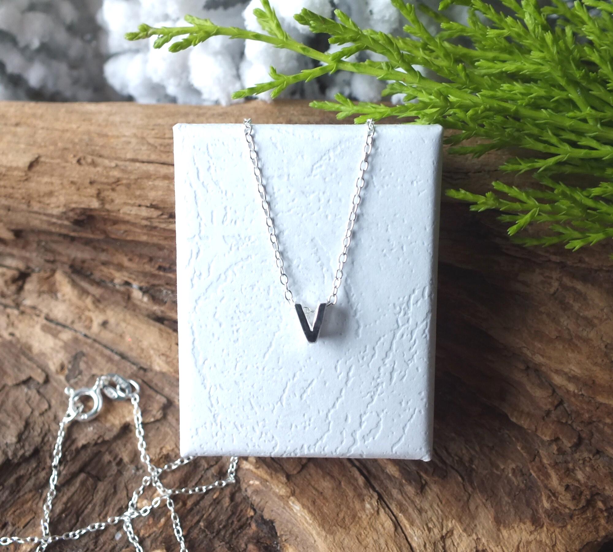 Dainty Sterling Silver Initial V Necklace: Personalized Letter 