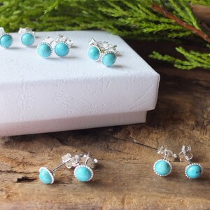 Sterling Silver Turquoise Studs: December Birthstone Earrings (4mm) image 10