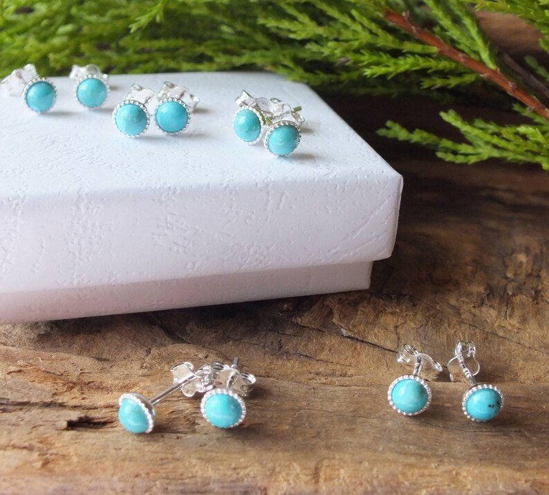 Sterling Silver Turquoise Studs: December Birthstone Earrings (4mm) image 10