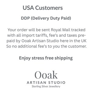 May include: White background with text that reads "USA Customers" and "DDP (Delivery Duty Paid)". The text also states that orders are sent Royal Mail tracked with import tariffs pre-paid by Ooak Artisan Studio.